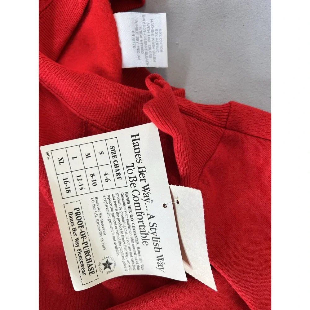 Vintage Hanes Her Way Sweatshirt Womens L Red Crewneck Pullover Made USA 90s NWT